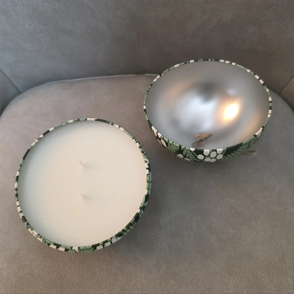 IKEA Vinterfint Candle Holiday Floral Round Ornament Metal Tin Christmas Winter
